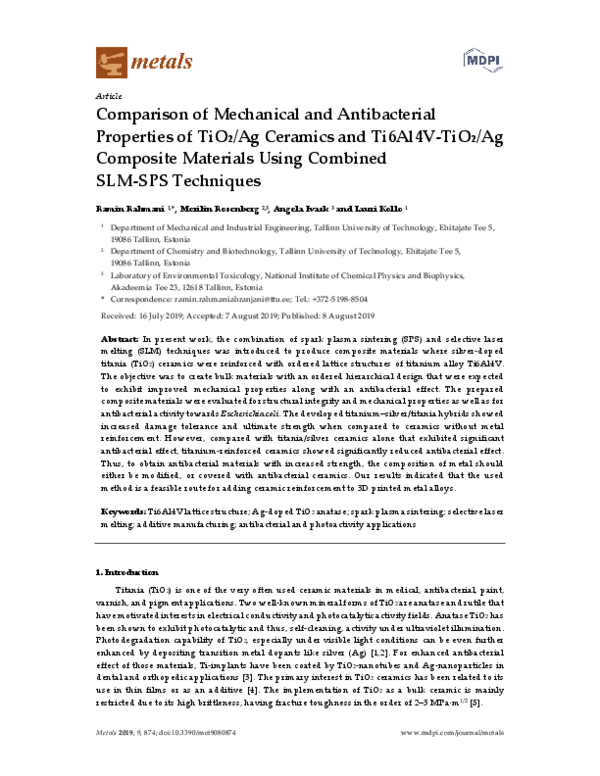 (PDF) Comparison of Mechanical and Antibacterial Properties of TiO2/Ag ...