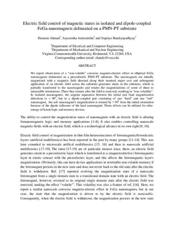 (PDF) Electric field control of magnetic states in isolated and dipole ...