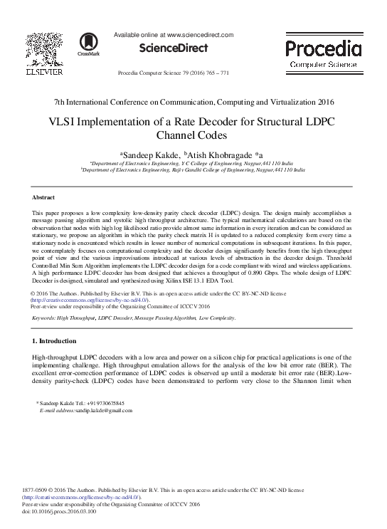 (PDF) VLSI Implementation of a Rate Decoder for Structural LDPC Channel ...