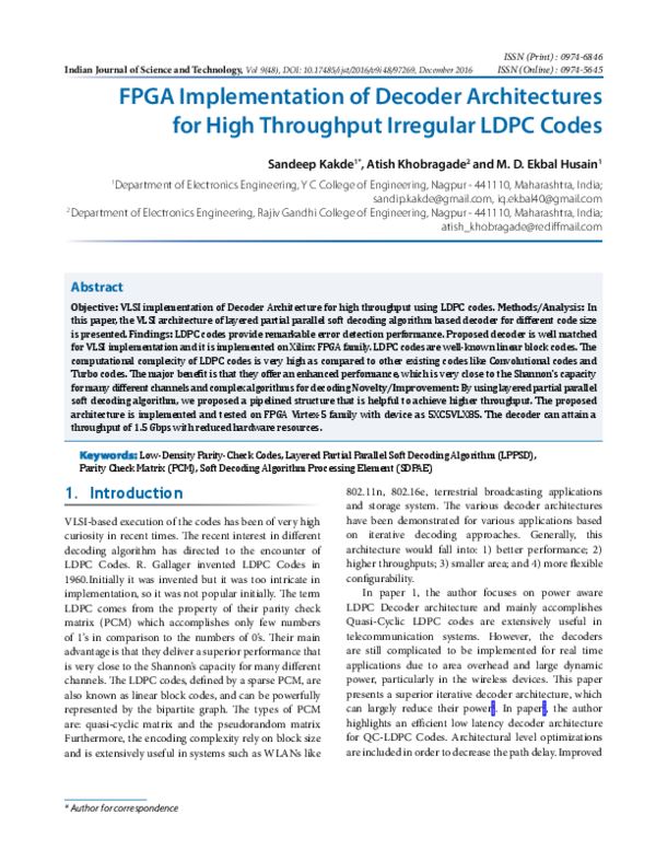 (PDF) FPGA Implementation of Decoder Architectures for High Throughput ...