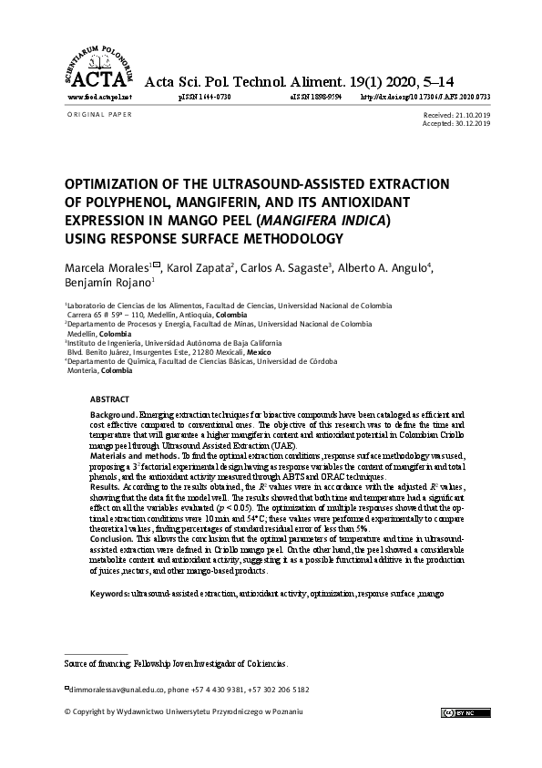 (PDF) Optimization of the ultrasound-assisted extraction of polyphenol ...