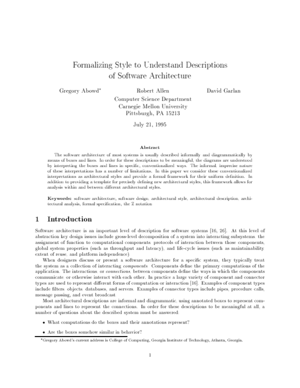 (PDF) Formalizing style to understand descriptions of software architecture