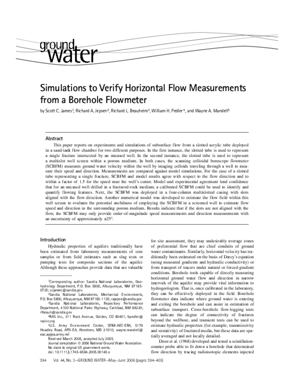 (PDF) Simulations to Verify Horizontal Flow Measurements from a ...