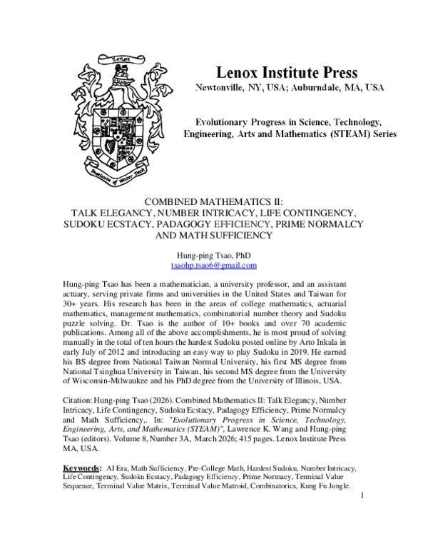 PDF) COMBINED MATHEMATICS II: TALK ELEGANCY, NUMBER INTRICACY