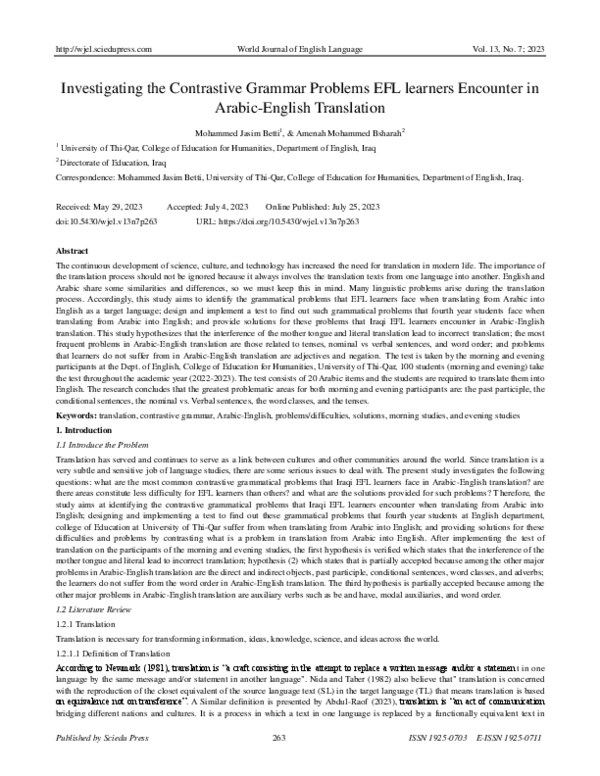 (PDF) Investigating the Contrastive Grammar Problems EFL learners ...