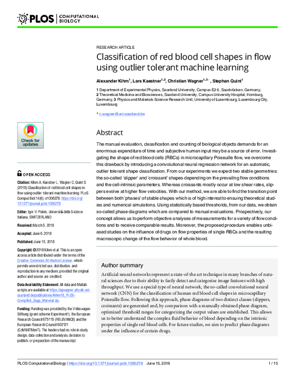 (PDF) Classification of red blood cell shapes in flow using outlier ...