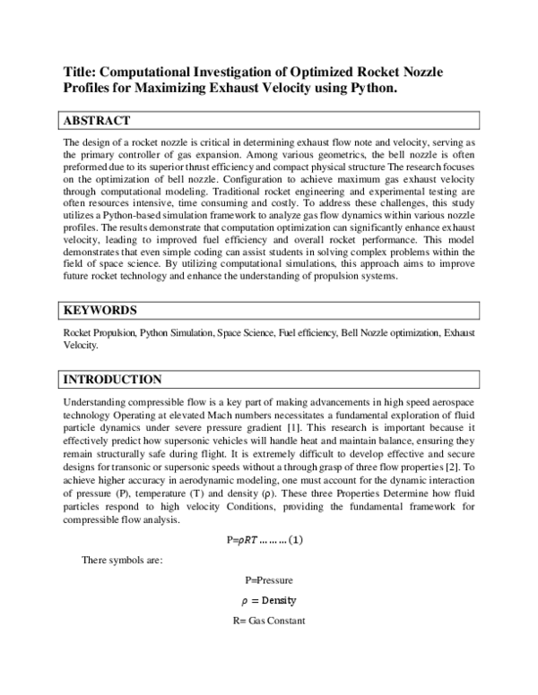 (PDF) Computational Investigation of Optimized Rocket Nozzle Profiles ...