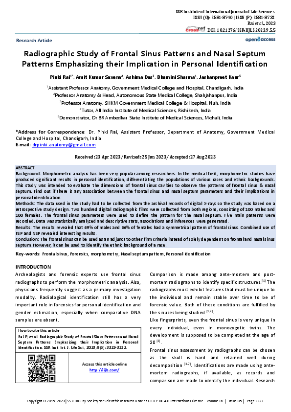 (PDF) Radiographic Study of Frontal Sinus Patterns and Nasal Septum ...
