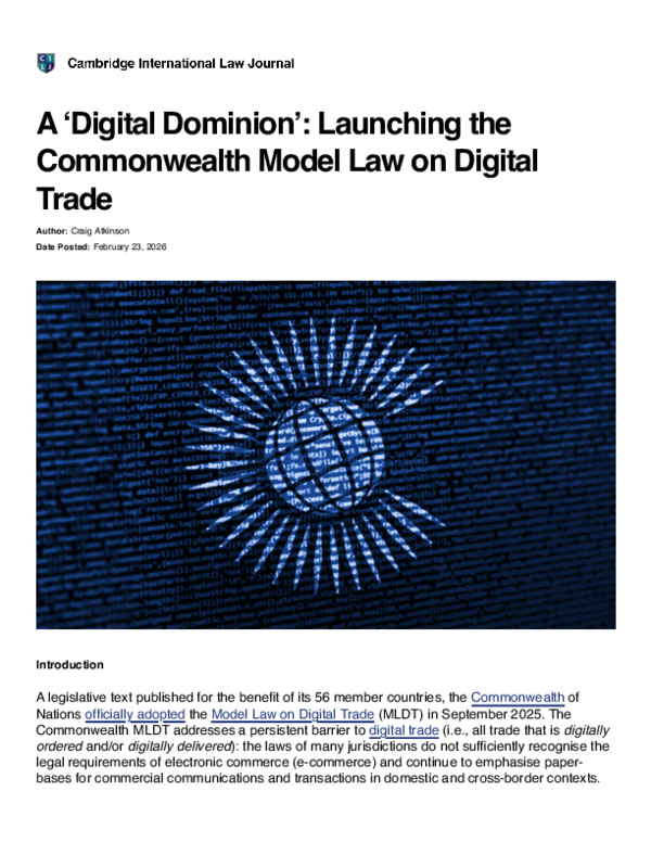 (PDF) A 'Digital Dominion': Launching the Commonwealth Model Law on ...