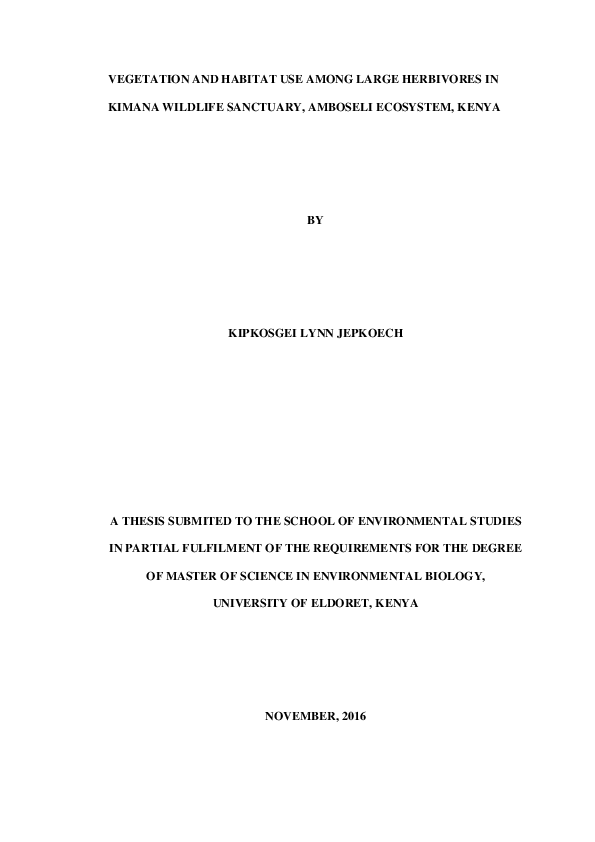(PDF) Vegetation and Habitat Use Among Large Herbivores in Kimana ...
