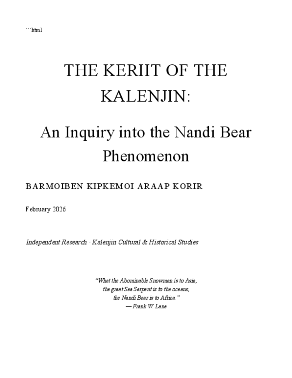 (PDF) THE KERIIT OF THE KALENJIN: An Inquiry into the Nandi Bear Phenomenon
