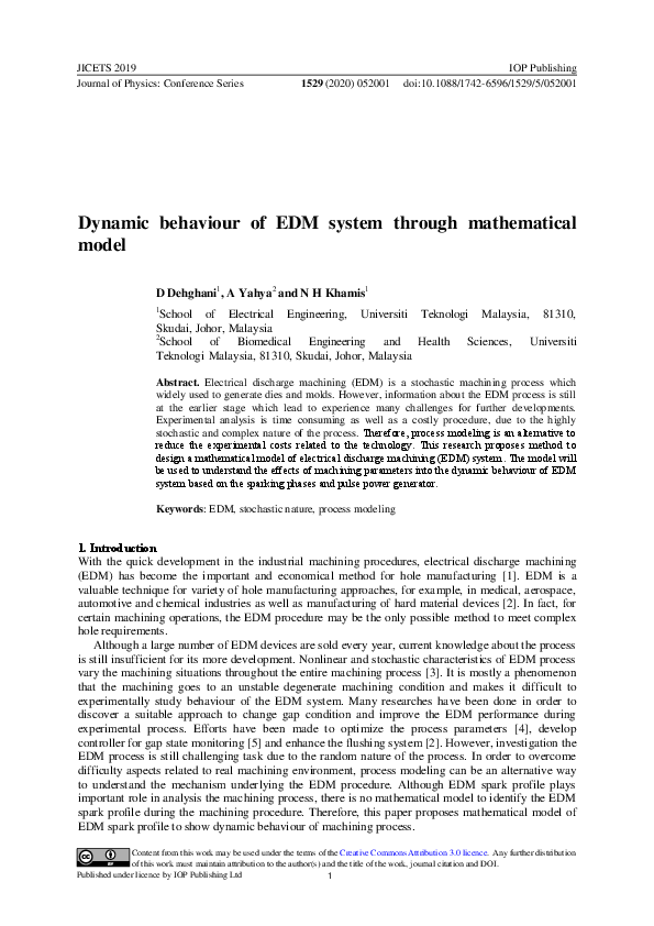 (PDF) Dynamic behaviour of EDM system through mathematical model
