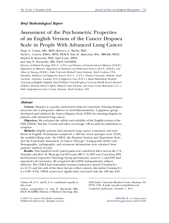 (PDF) Assessment of the Psychometric Properties of an English Version ...