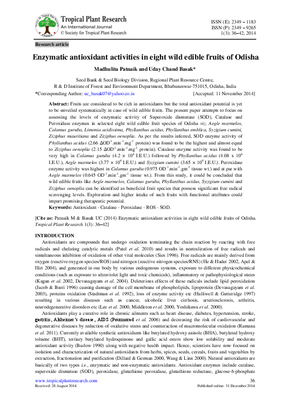 (PDF) Enzymatic antioxidant activities in eight wild edible fruits of ...