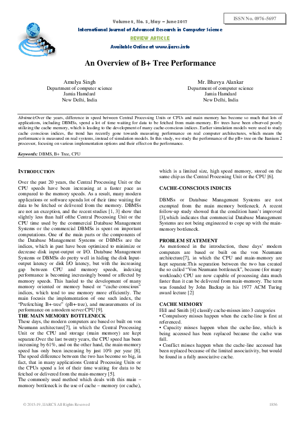 (PDF) An Overview of B+ Tree Performance