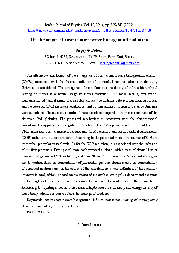 (PDF) On the origin of cosmic microwave background radiation