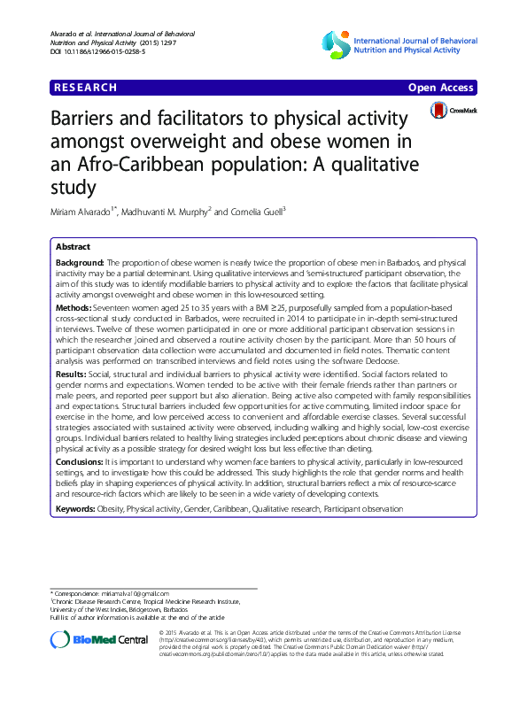 (PDF) Barriers and facilitators to physical activity amongst overweight ...