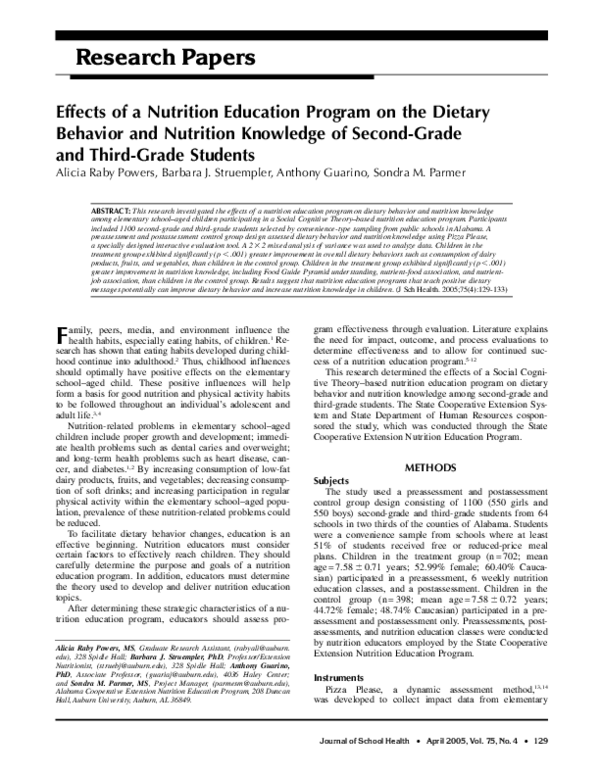 (PDF) Effects of a nutrition education program on the dietary behavior ...