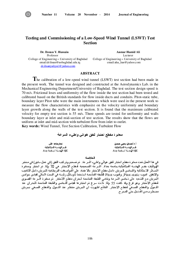 (PDF) Testing and Commissioning of a Low-Speed Wind Tunnel (LSWT) Test ...