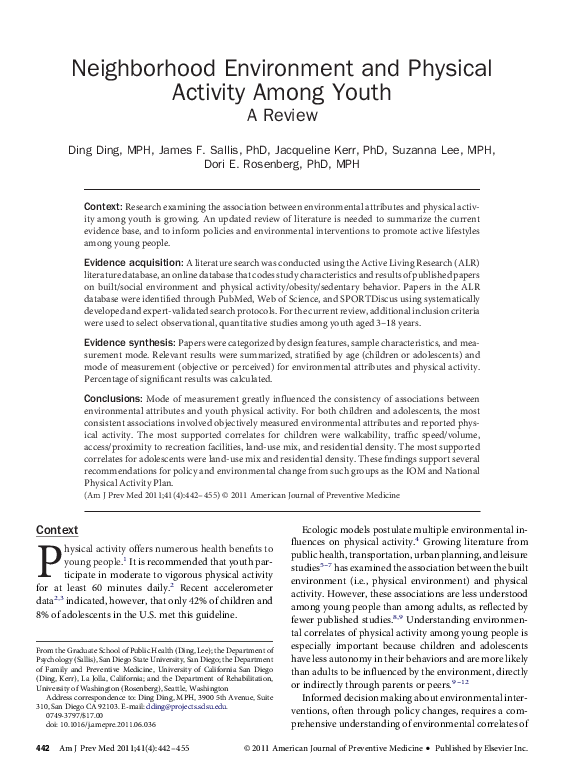 (PDF) Neighborhood Environment and Physical Activity Among Youth