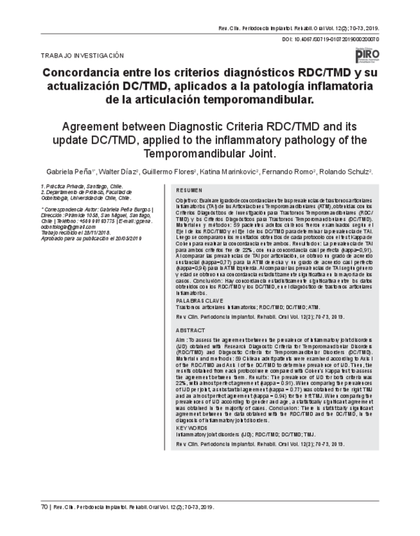 (PDF) Concordancia entre los criterios diagnósticos RDC/TMD y su ...