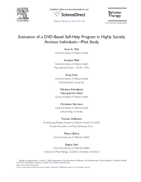 (PDF) Evaluation of a DVD-Based Self-Help Program in Highly Socially ...