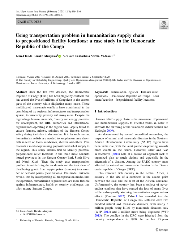 (PDF) Using transportation problem in humanitarian supply chain to ...