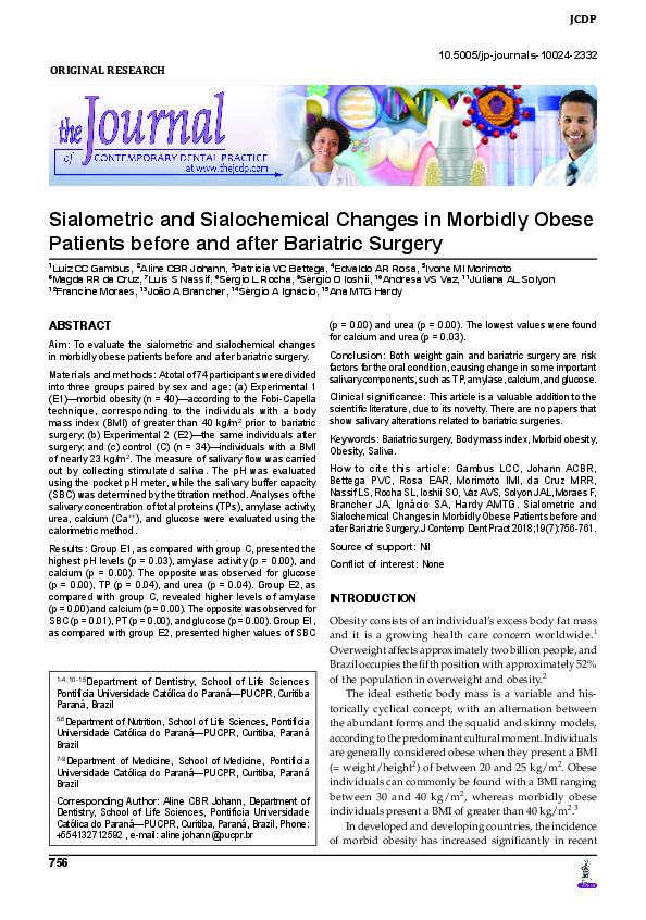 (PDF) Sialometric and Sialochemical Changes in Morbidly Obese Patients ...