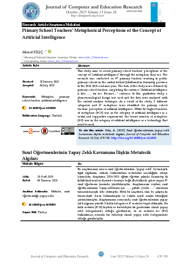 (PDF) Primary School Teachers' Metaphorical Perceptions of the Concept ...