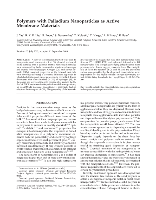(PDF) Polymers with palladium nanoparticles as active membrane materials