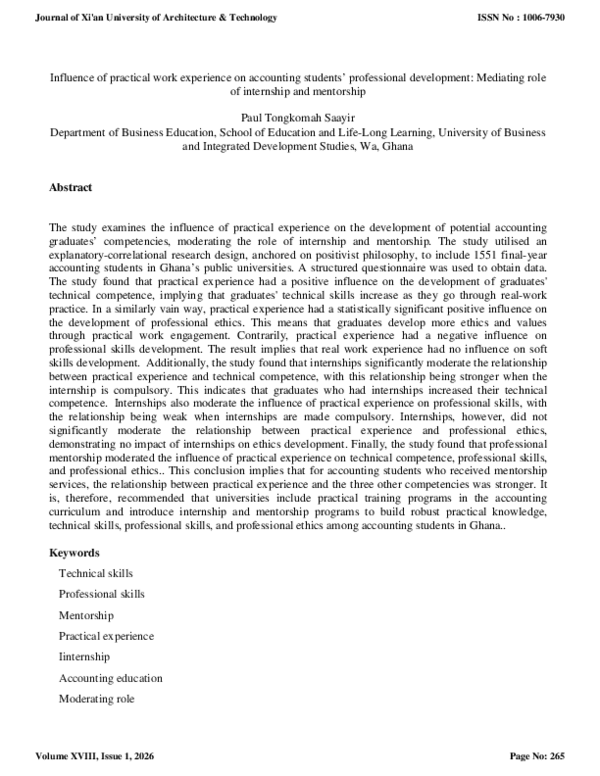 (PDF) Influence of practical work experience on accounting students ...