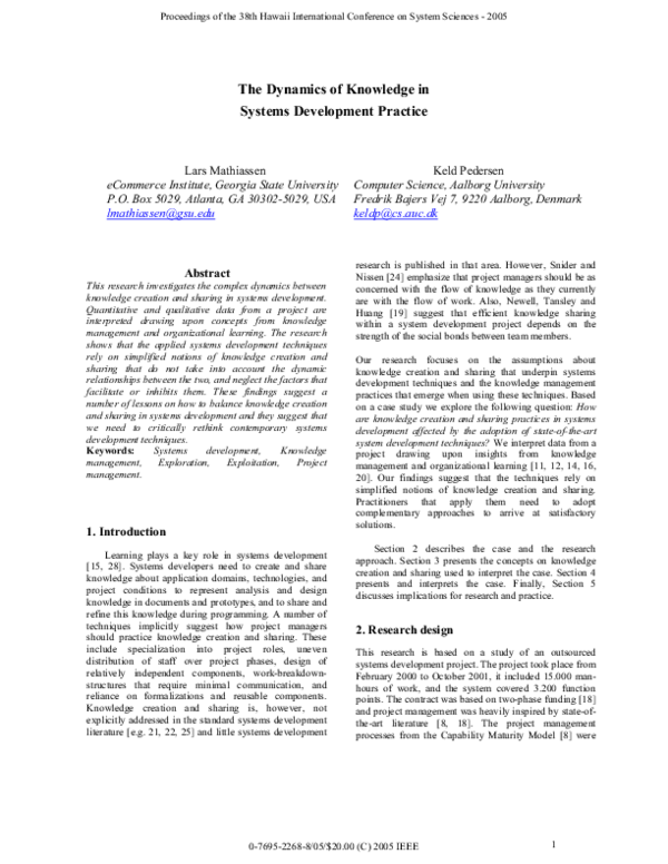 (PDF) The Dynamics of Knowledge in Systems Development Practice