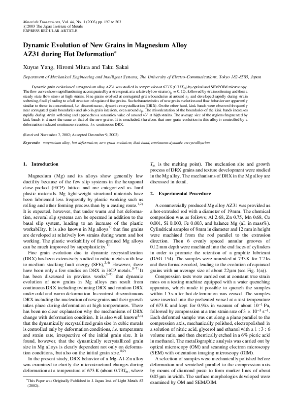 (PDF) Dynamic Evolution of New Grains in Magnesium Alloy AZ31 during ...