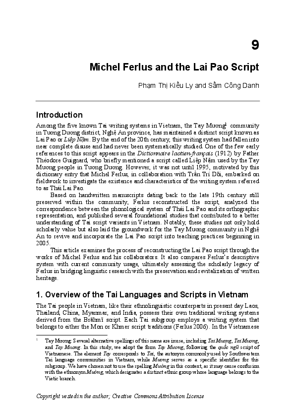 (PDF) Michel Ferlus and the Lai Pao Script