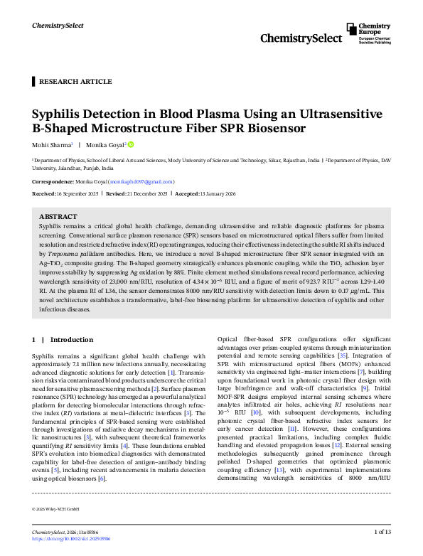 (PDF) Syphilis Detection in Blood Plasma Using an Ultrasensitive B ...