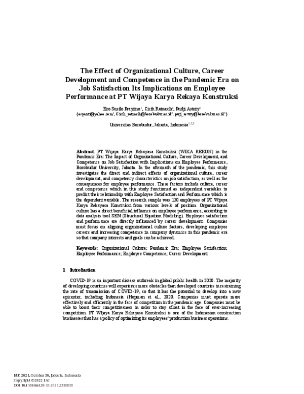 (PDF) The Effect of Organizational Culture, Career Development and ...
