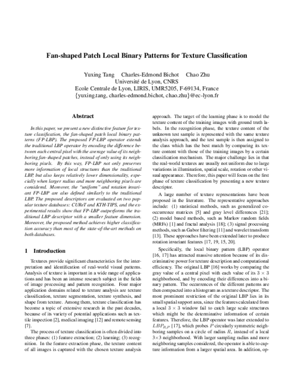 (PDF) Fan-shaped patch local binary patterns for texture classification