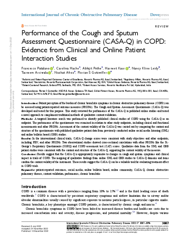 (PDF) Performance of the Cough and Sputum Assessment Questionnaire ...