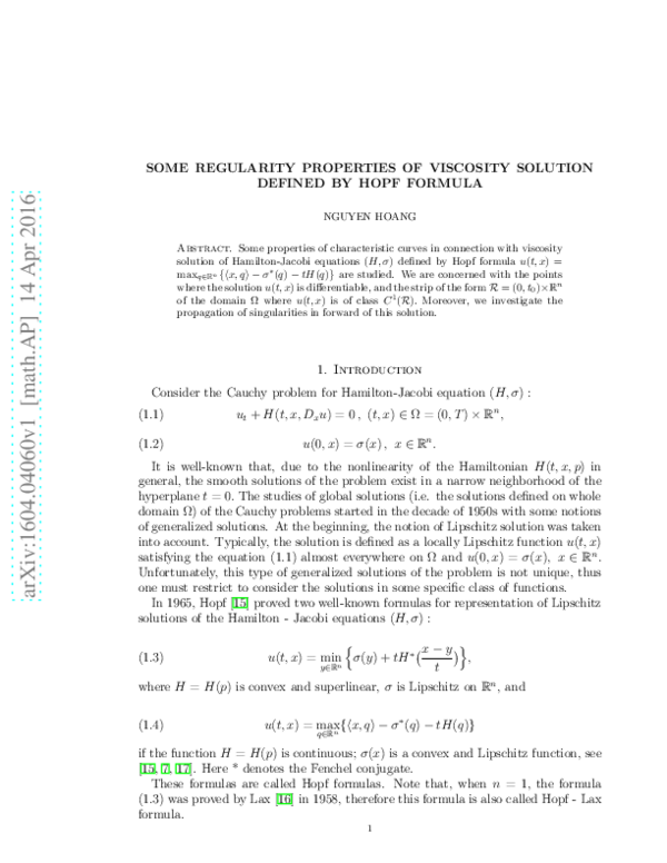 (PDF) Some regularity properties of viscosity solution defined by Hopf ...
