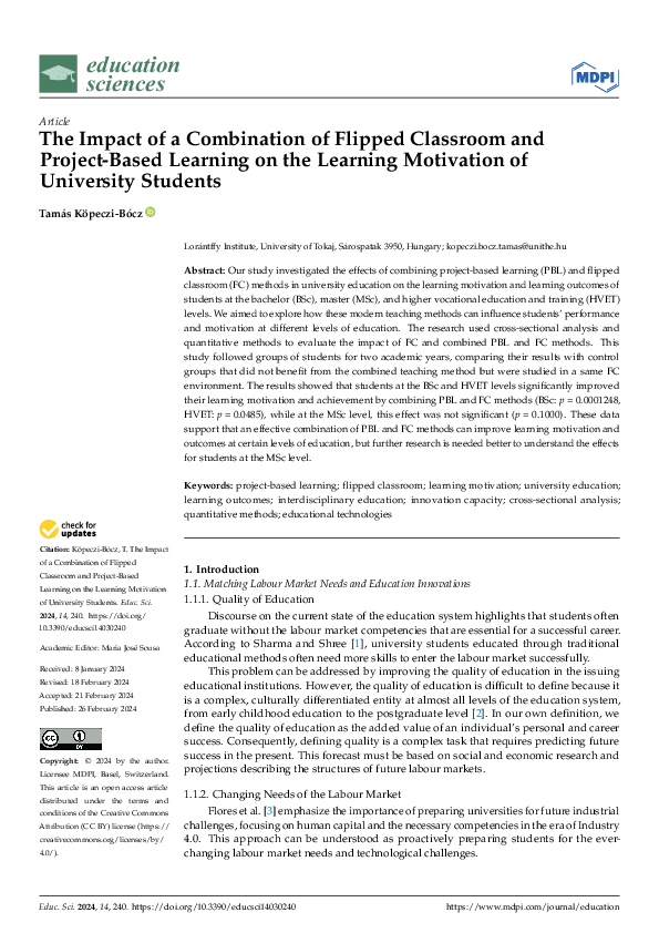 (PDF) The Impact of a Combination of Flipped Classroom and Project ...