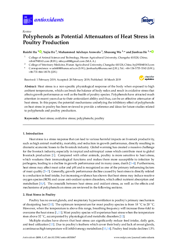 (PDF) Polyphenols as Potential Attenuators of Heat Stress in Poultry ...