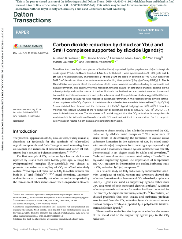 (PDF) Carbon dioxide reduction by dinuclear Yb(ii) and Sm(ii) complexes ...