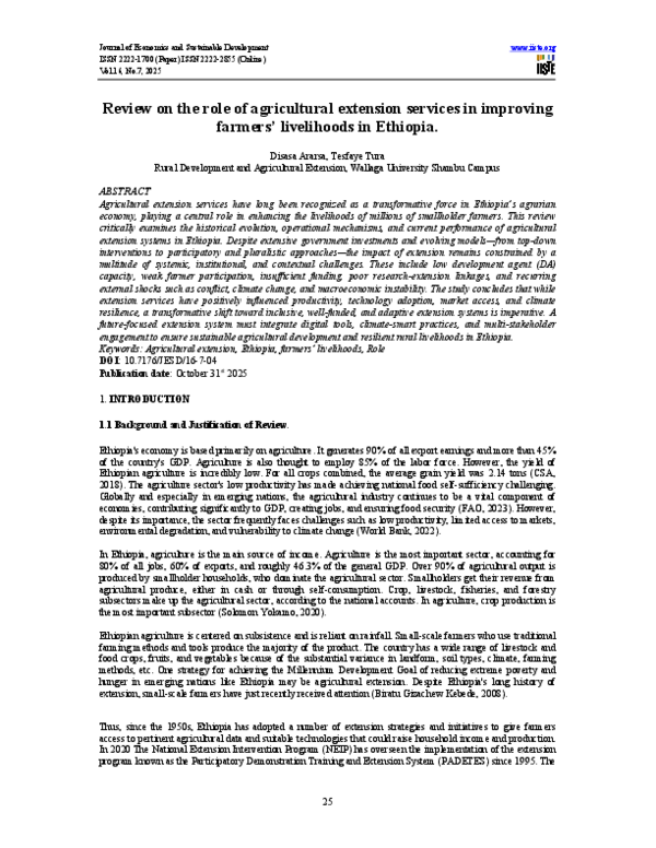 (PDF) Review on the role of agricultural extension services in ...