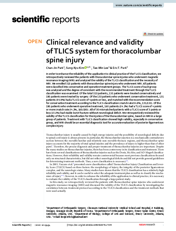 (PDF) Clinical relevance and validity of TLICS system for thoracolumbar ...