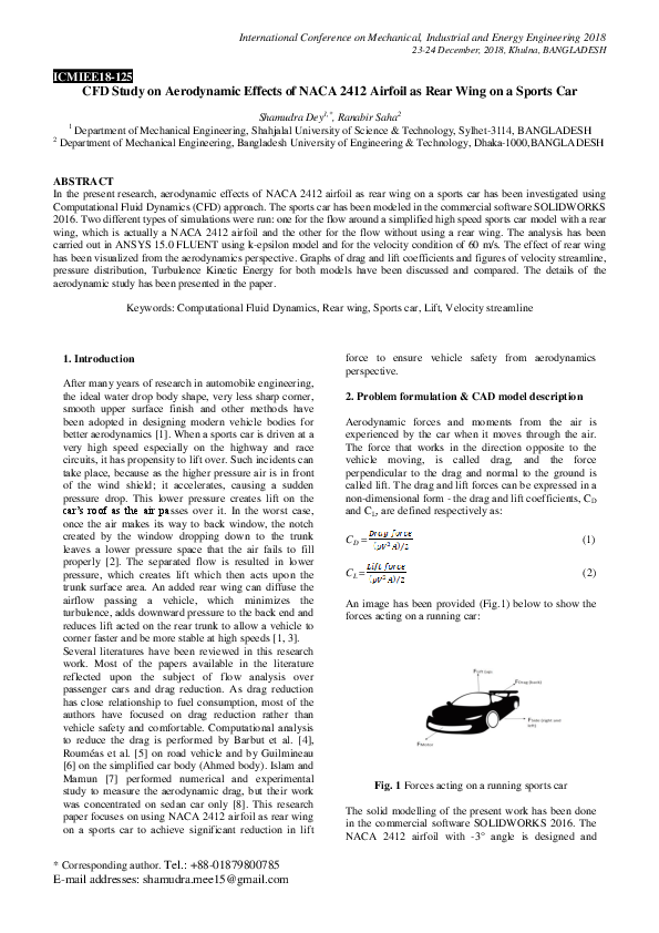 (PDF) CFD Study on Aerodynamic Effects of NACA 2412 Airfoil as Rear ...