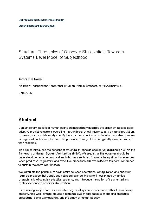 (PDF) Structural Thresholds of Observer Stabilization: Toward a Systems ...
