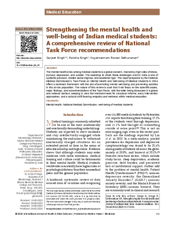 (PDF) Strengthening the mental health and well-being of Indian medical ...