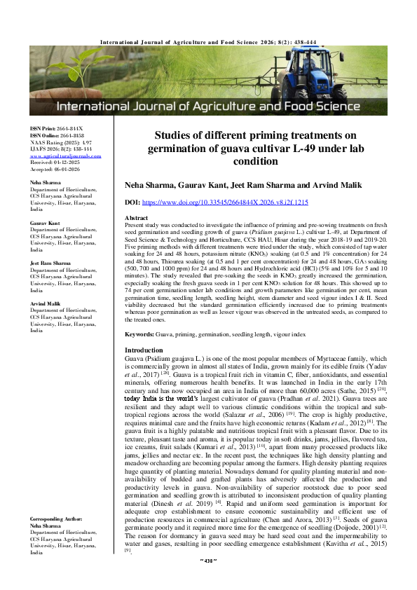 (PDF) Studies of different priming treatments on germination of guava ...