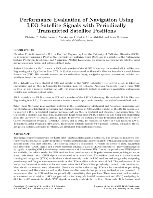 (PDF) Performance Evaluation of Navigation Using LEO Satellite Signals ...