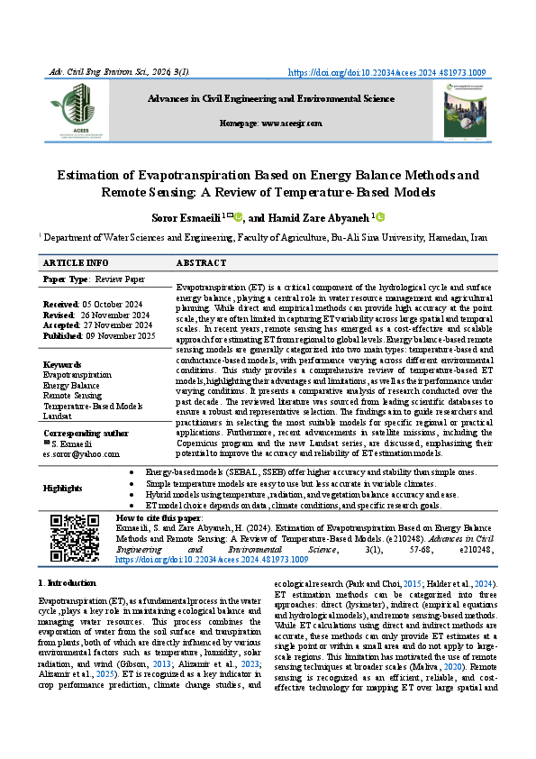 (PDF) Estimation of Evapotranspiration Based on Energy Balance Methods ...